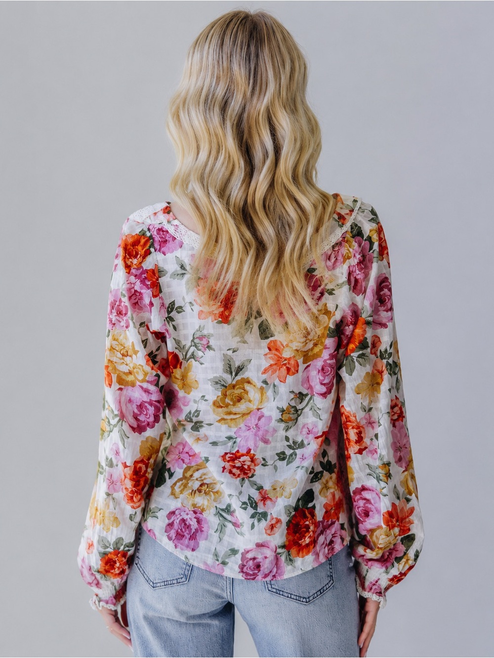 Show Me Your MuMu Lydia Ruffle V-Neck Blouse Ivory Hillside Floral 25628 - Picture 2 of 15
